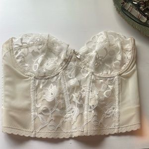 Vintage Gold Tag Victoria Secret white lace Bustier/ corset bra/ Bridal Lingerie